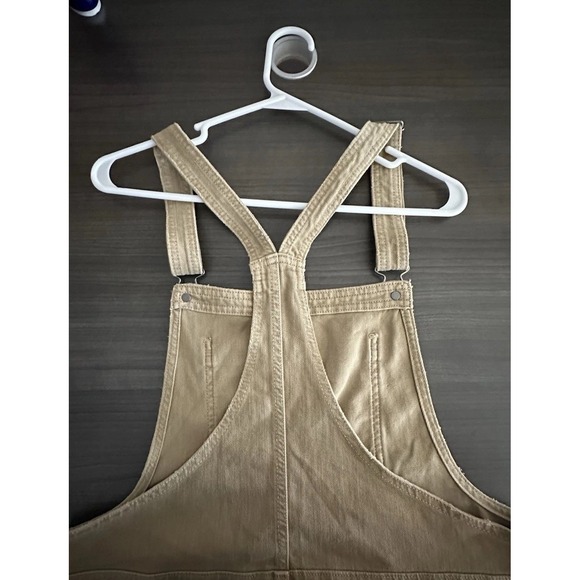 VTG Aerie Overalls Women Large Tan Distressed Shortalls Boho Festival - Picture 6 of 9